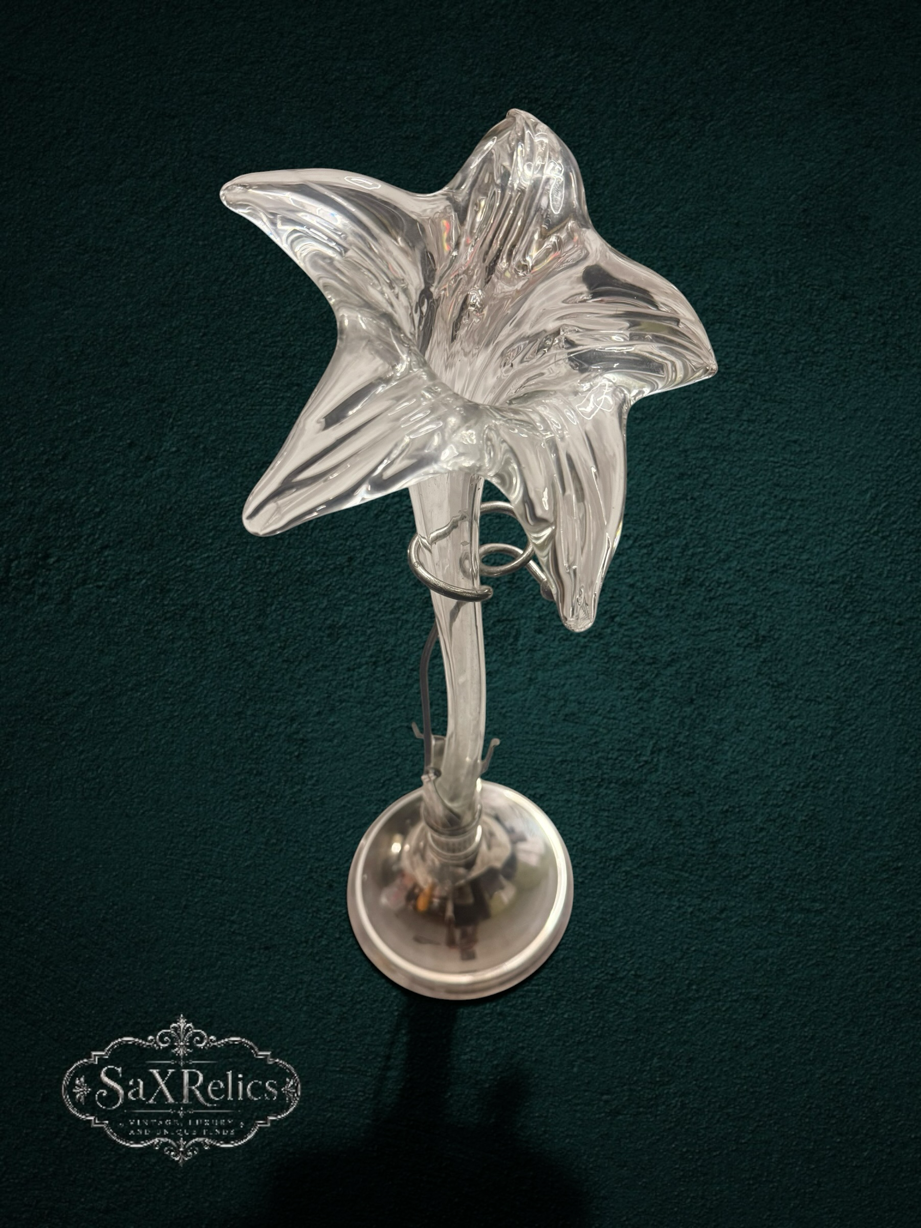 Italian Mid-Century Clear Murano Glass and Metal Vase