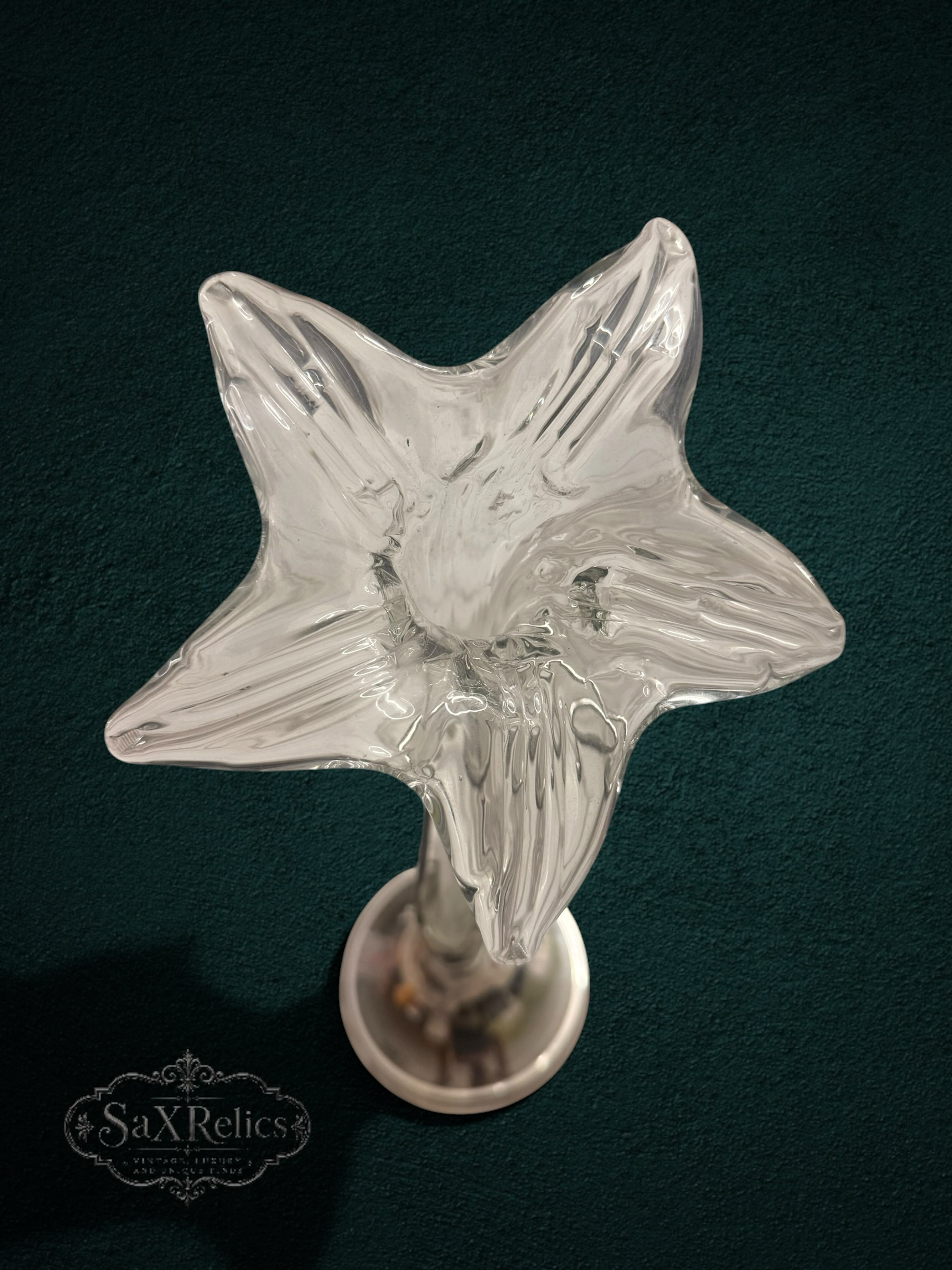 Italian Mid-Century Clear Murano Glass and Metal Vase