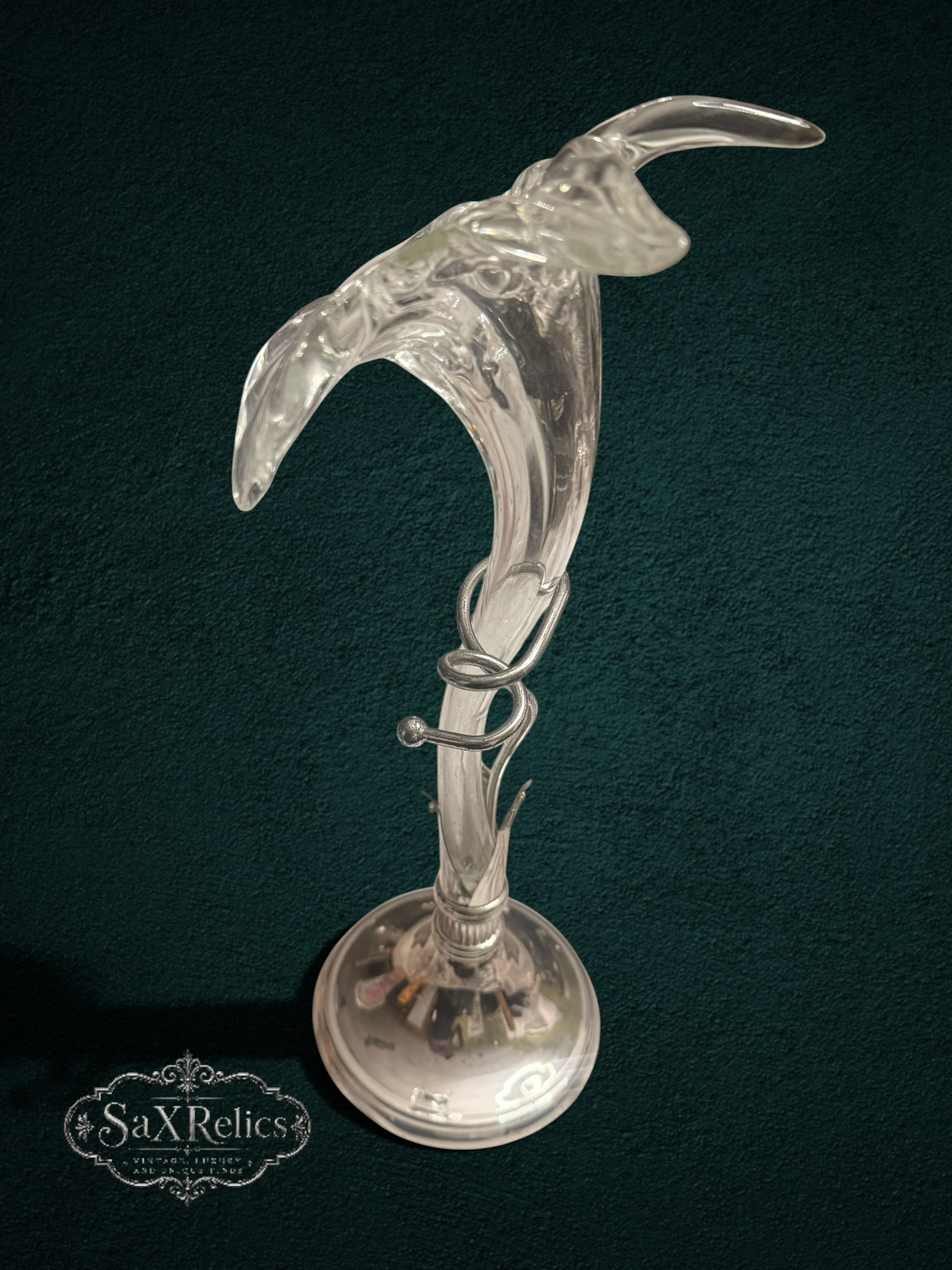 Italian Mid-Century Clear Murano Glass and Metal Vase