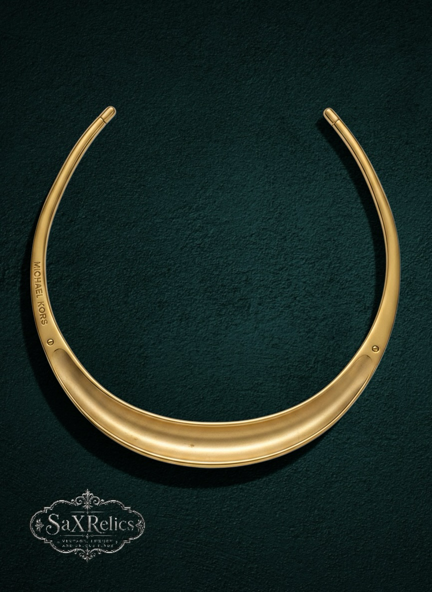 My Store Michael Kors gold-tone crescent collar necklace with a polished, minimalist rigid choker design.